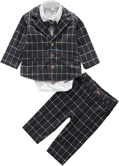 Amazon Co Jp Cloudkids ベビー服 フォーマル スーツ 長袖 シャツ ジャケット ズボン 3点セット 正装 子供服 赤ちゃん 男の子 紳士 洋服 結婚式 入園式 チェック柄 80cm 服 ファッション小物
