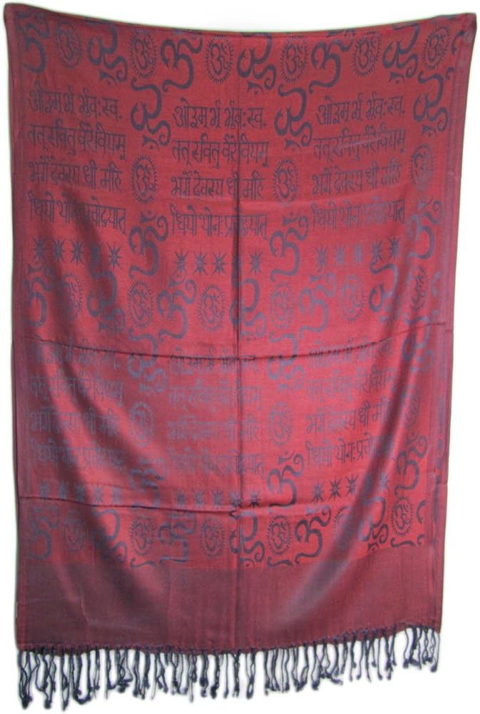 Om Gayartri Mantra Meditation Yoga Prayer Embossed Shawl (Plum & Blue)