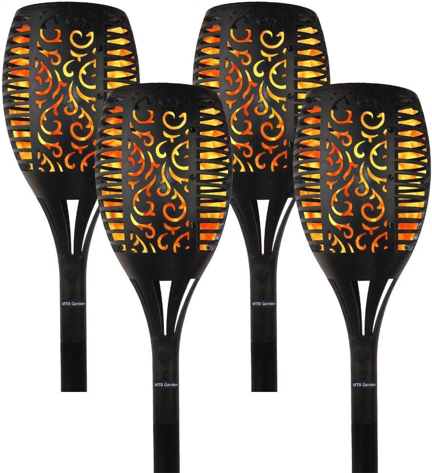 MTB Garden Solar Torch Light Outdoor Waterproof Dancing Flickering Flame Light 96 LED Landscape Decoration Lighting Dusk to Dawn Auto On/Off Solar Garden Lights Security Spotlight Pack of 4