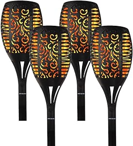 MTB Garden Solar Torch Light Outdoor Waterproof Dancing Flickering Flame Light 96 LED Landscape Decoration Lighting Dusk to Dawn Auto On/Off Solar Garden Lights Security Spotlight Pack of 4