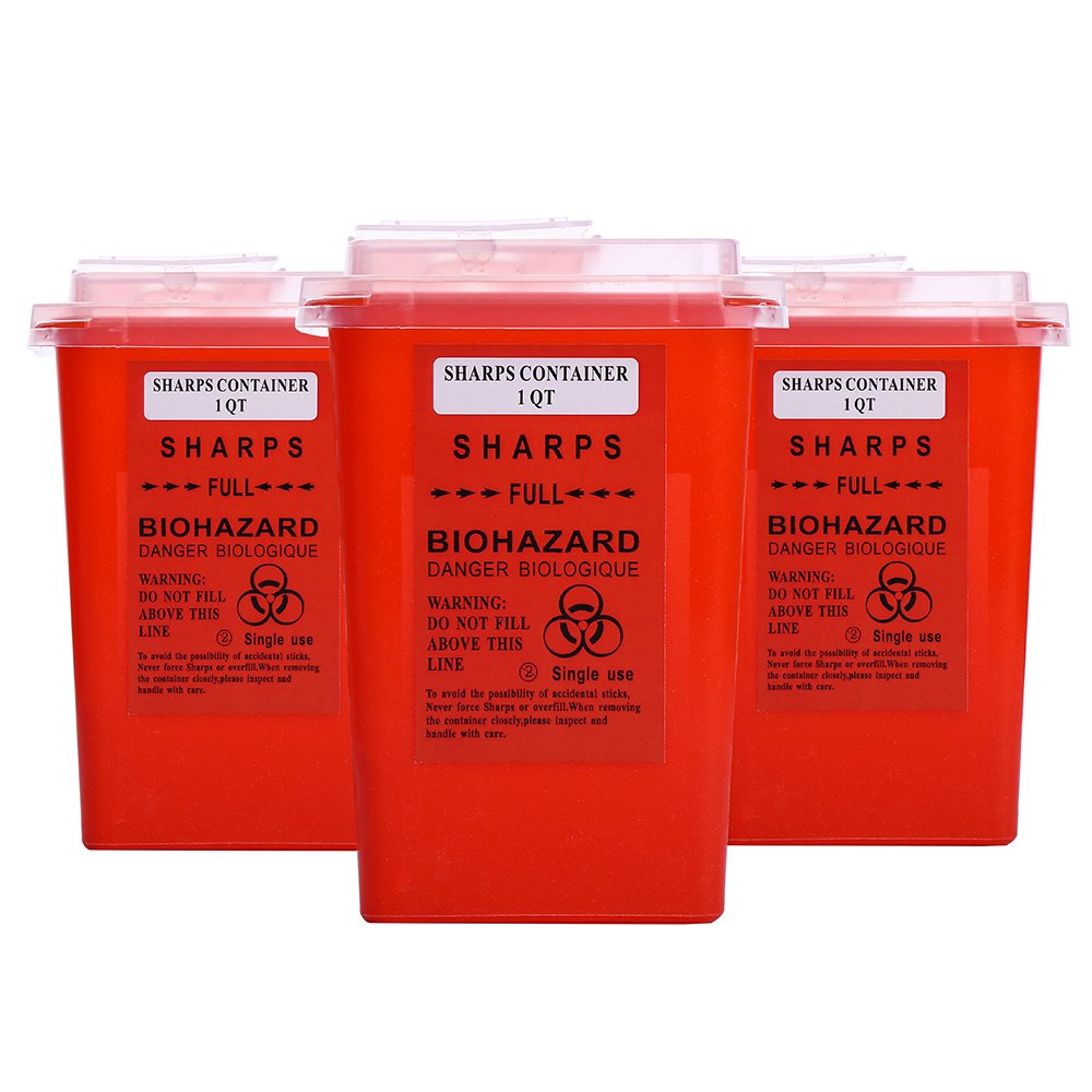 Sharps Container - Yuelong 3 Pack Tattoo Sharps Disposal Container Red Biohazard Needle Disposal Containers For Tattoo Supplies And Equipment - 1 Quart Size : Beauty