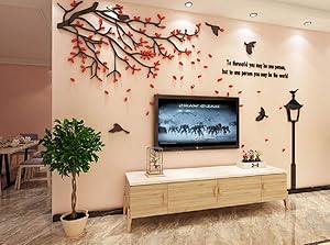 ENCOFT Red Leaf TV Wall Decor Sticker, Bedroom Livingroom Wall Art Decoration 188cm x 110cm.