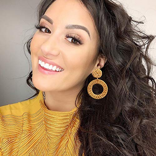 Rattan Earrings for Women Girls Handmade Lightweight Wicker Straw Stud Earrings Statement Weaving Braid Drop Dangle Earring Set(2pair)