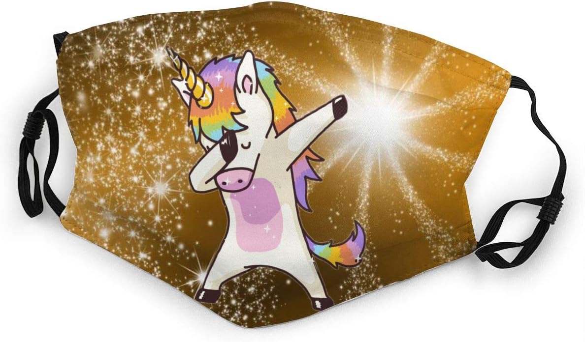 Dabbing Unicorn for Kids Dust, Face for Kid, Dustproof Odor Proof, Mouth Breathable Washable Reusable, for Outdoors, Sport and Daily Use .Adjustable Tightness with Button Black