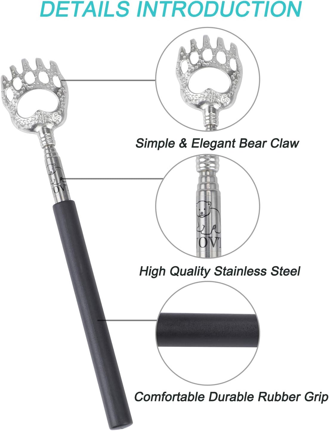 WOVTE Bear Claw Black Telescopic Back Scratcher: Health & Personal Care
