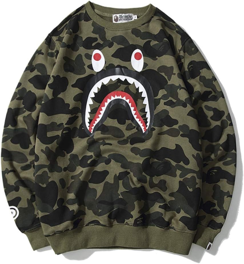 Street Camouflage Classic Shark Mouth BAP Round Neck Pullover Sweater for Men and Women