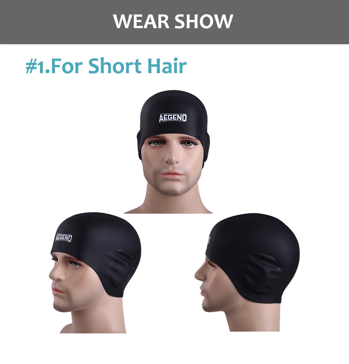 Aegend Solid Silicone Swim Cap, Comfortable Fit Swim Caps Swimming Cap for Men Women Adults