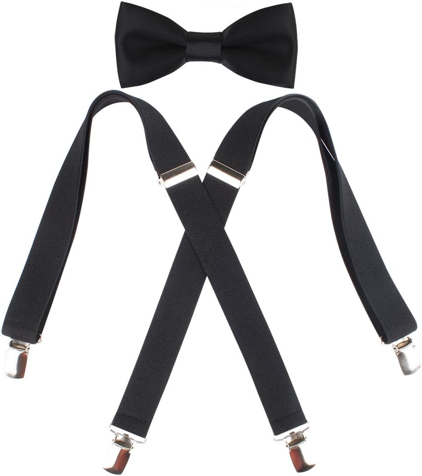 Kat Cheung Bahar 2PCS Bow Tie And Suspenders Set For Kids 4 Clips Adjustable X