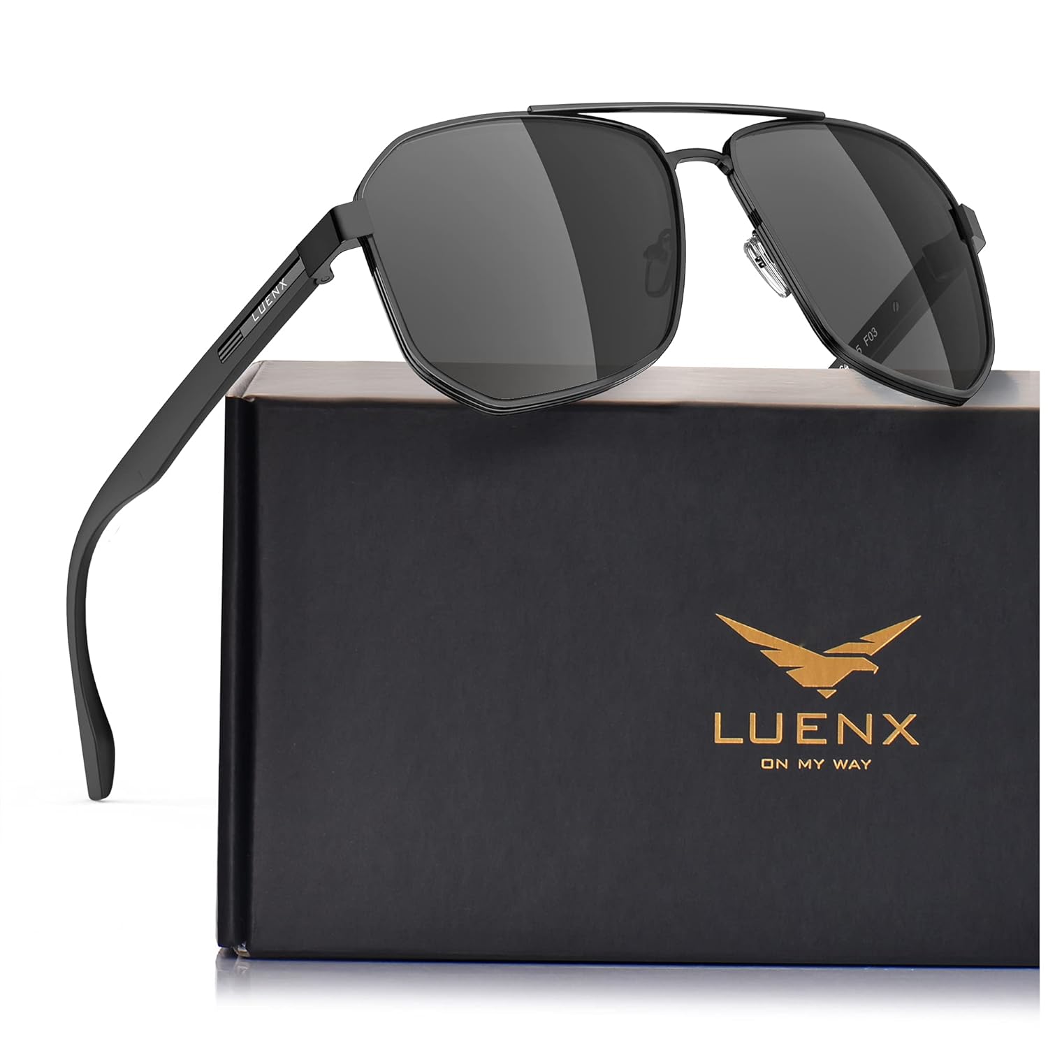 Buy LUENX Aviator Sunglasses for Men Square Polarized Polygon Lens UV