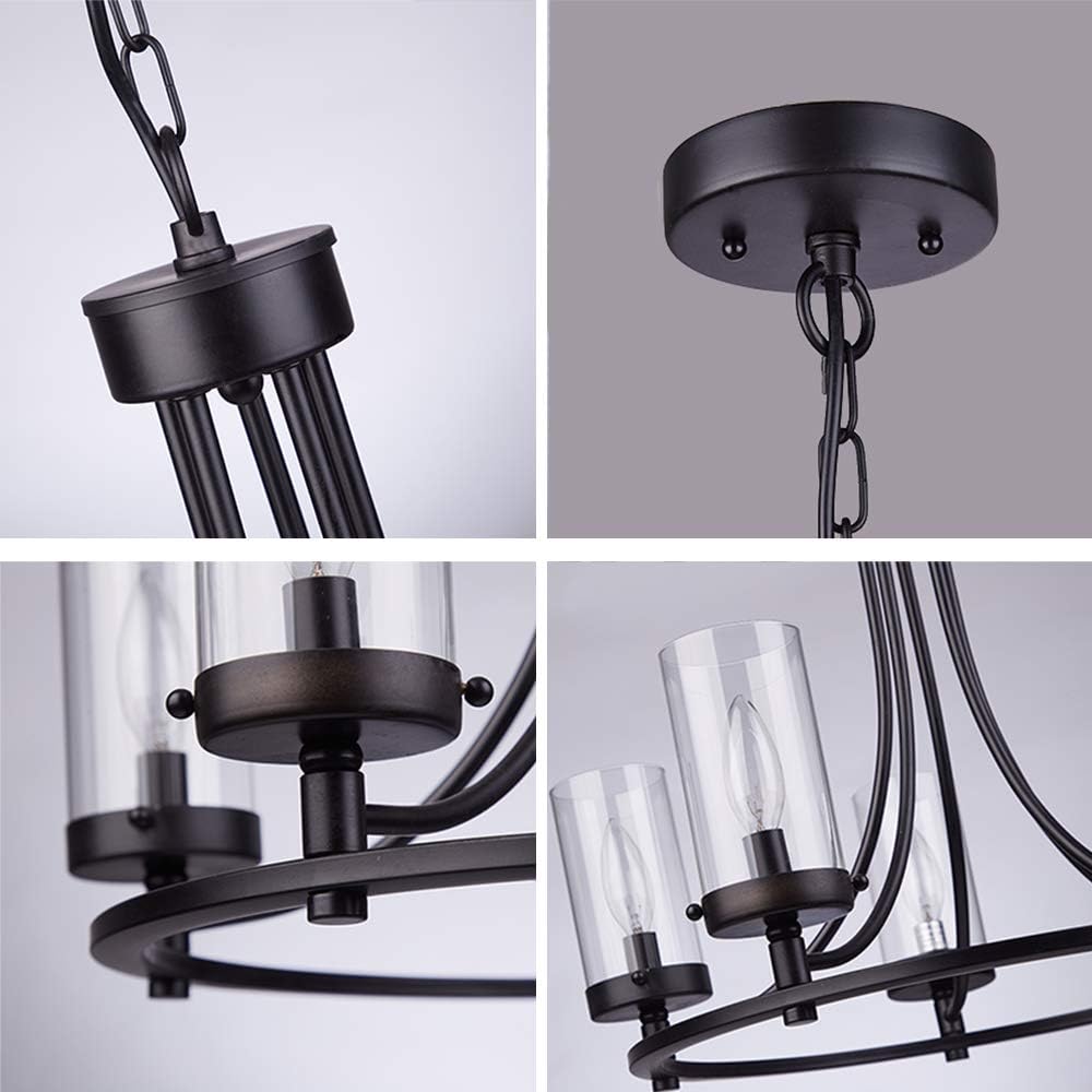 Loclgpm 19.3" Vintage Industrial 5-Lights Black Candle Chandeliers, Pendant Lighting with Glass Shades Hanging for Dining Room, Living Room, Hallway, Kitchen Island, Rustic Farmhouse, Foyer Decor - - 