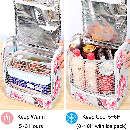 Amersun Insulated Lunch Box,Spacious Stylish Lunch Bag Cooler Tote Sturdy Snack Organizer with Multi-pocket for Kids Women Adult Girls School Office Picnic Work Bento Box(Spill-resistant,Rose Grey)