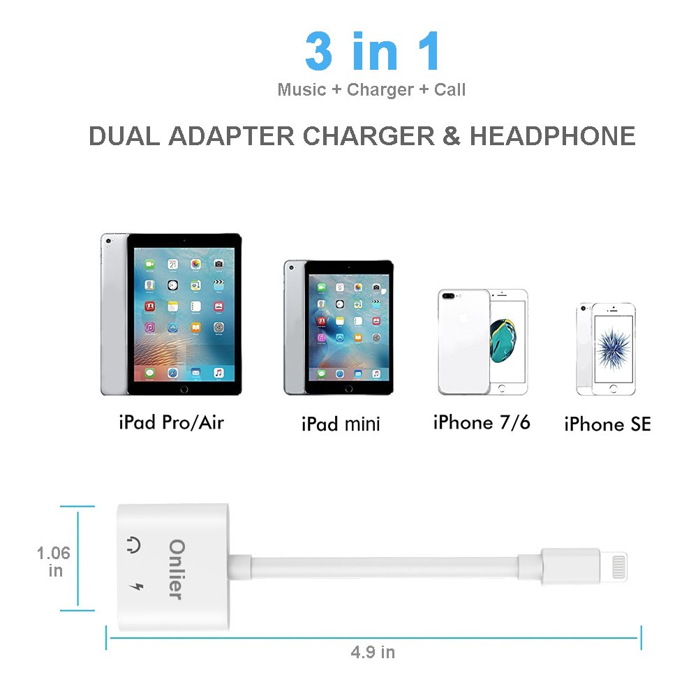 Compatible Adapter & Splitter, Dual Headphone Audio & Charge Adapter，2 in 1 Dual Adapter for Jack Call + Sync + Charging + Music for iPhone X/8/8Plus/7/7Plus