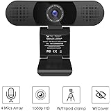 Webcam – eMeet C980 Desktop Camera Full HD 1080p PC Camera for Video Calling, Conferencing, Recording, Streaming, 4 Built-in Omnidirectional Microphones, Noise Reduction, Plug and Play w/Webcam Cover