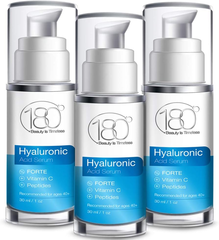Hyaluronic Acid Serum for Face - Forte Triple Moisturizing Formula with Vitamin C by 180 Cosmetics Beauty is Timeless - Smooth & Rejuvenate Pure Anti Aging Facial Moisturizer - 1oz - 3 Units oz