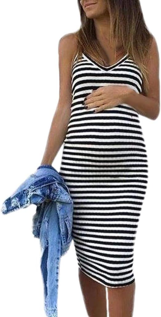 Maternity Women Dress, Maternity Sleeveless Striped Print Breastfeeding Sundress Pregnancy Dress