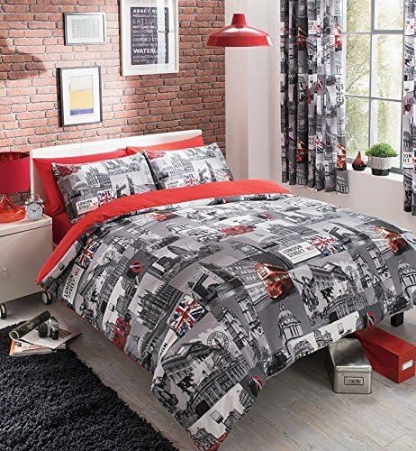 LONDON CITY PRINTED CURTAINS SET WITH TIE BACKS - 66"x"72