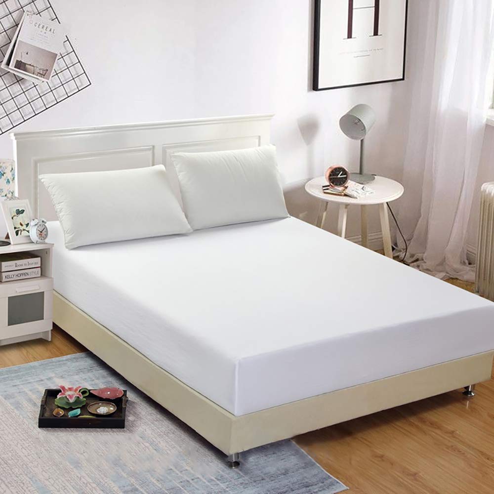 Bedecor Fitted Sheet Fit Air Bed Crinkle-Free Deep Pocket up to 21 inch White Queen Size