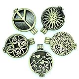 5pcs Mix Style Vintage Bronze Locket Essential Oil Aromatherapy Diffuser Pendant Charms Necklace