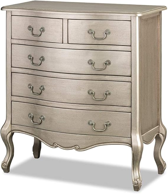 Juliette Tarnished Silver 2 over 3 chest of drawers. Fully assembled