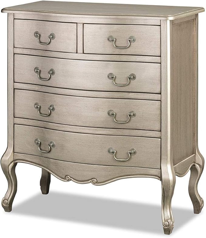 Juliette Tarnished Silver 2 over 3 chest of drawers. Fully assembled