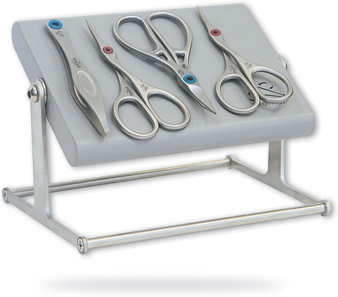 Ringlock 4 Piece Stainless Steel Family Bathroom Set (Special Magnetic Revolving Stand/Case Manicure Scissors/Tweezers for Men/Nail and Cuticle Scissors for Ladies)