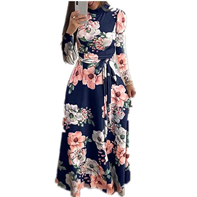 Alimao Womens Boho Maxi Dress Ladies Holiday Long Sleeve