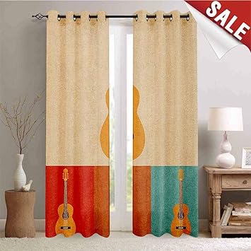 Amazon Com Hengshu Guitar Window Curtain Fabric Retro Icons