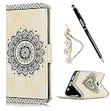 S7 Edge Case,Samsung Galaxy S7 Edge Case - Badalink 3D Embossed Flower Wallet Magnetic Flip Cover PU Leather Kickstand Card Holders Soft TPU Inner Case Hand Strap & Dust Plug & Stylus - Creamy-white