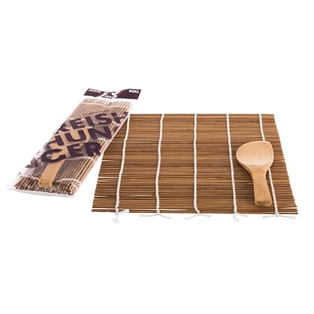 Reishunger Sushi Rollmatte aus Bambus mit Löffel (24x24cm) - 4er Pack, Für die Zubereitung von Maki-Sushi - erhältlich als 1e