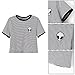 Women Cute Stripe Short Sleeve O Neck Gray Crop Top Tee Tshirt