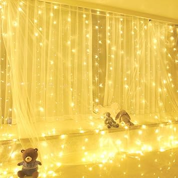 KOBWA Vorhang Lichter, 300 LED Fairy String Lichter mit 8 Modi Fernbedienung für Fenster Vorhang, Terrasse Rasen, Hochzeit, P