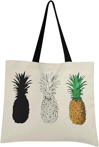 Amazon トートバッグ ショッピングバッグ パイナップル 果物 個性 手描き 夏メンズ レディーズ 手提げ袋 大容量 通勤 通学 帆布 肩掛け 対応可 トートバッグ