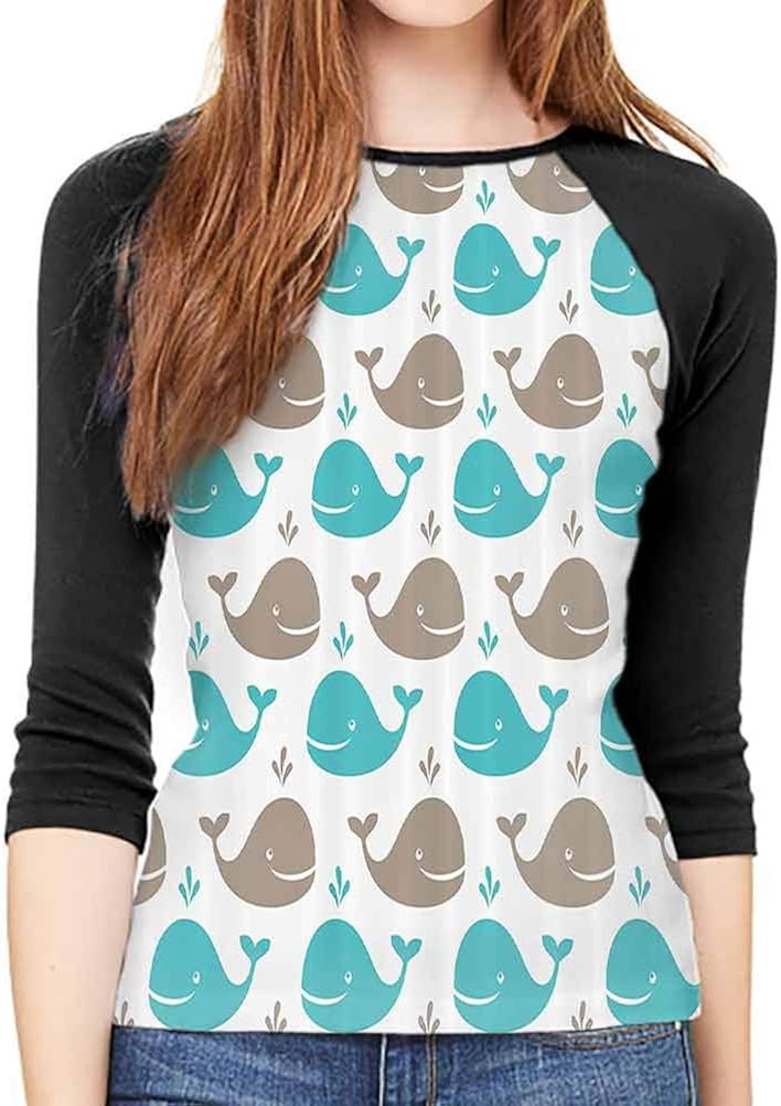 Sea Animals Decor Womens Summer Tops 3D Printing Slim-fit Teens