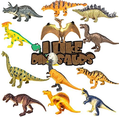 I Like Dinosaurs 12 Pack of Realistic Large Sized 6 " - 7 " Inch Plastic Dinosaur Toys