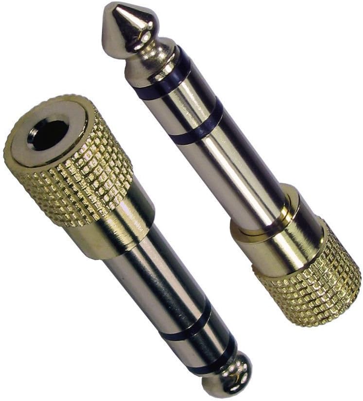 rhinocables 3.5mm Jack Socket to 6.35mm 1/4" Stereo Jack Audio Plug Adapter Gold Metal Converter for Keyboard Amp Instruments (1)