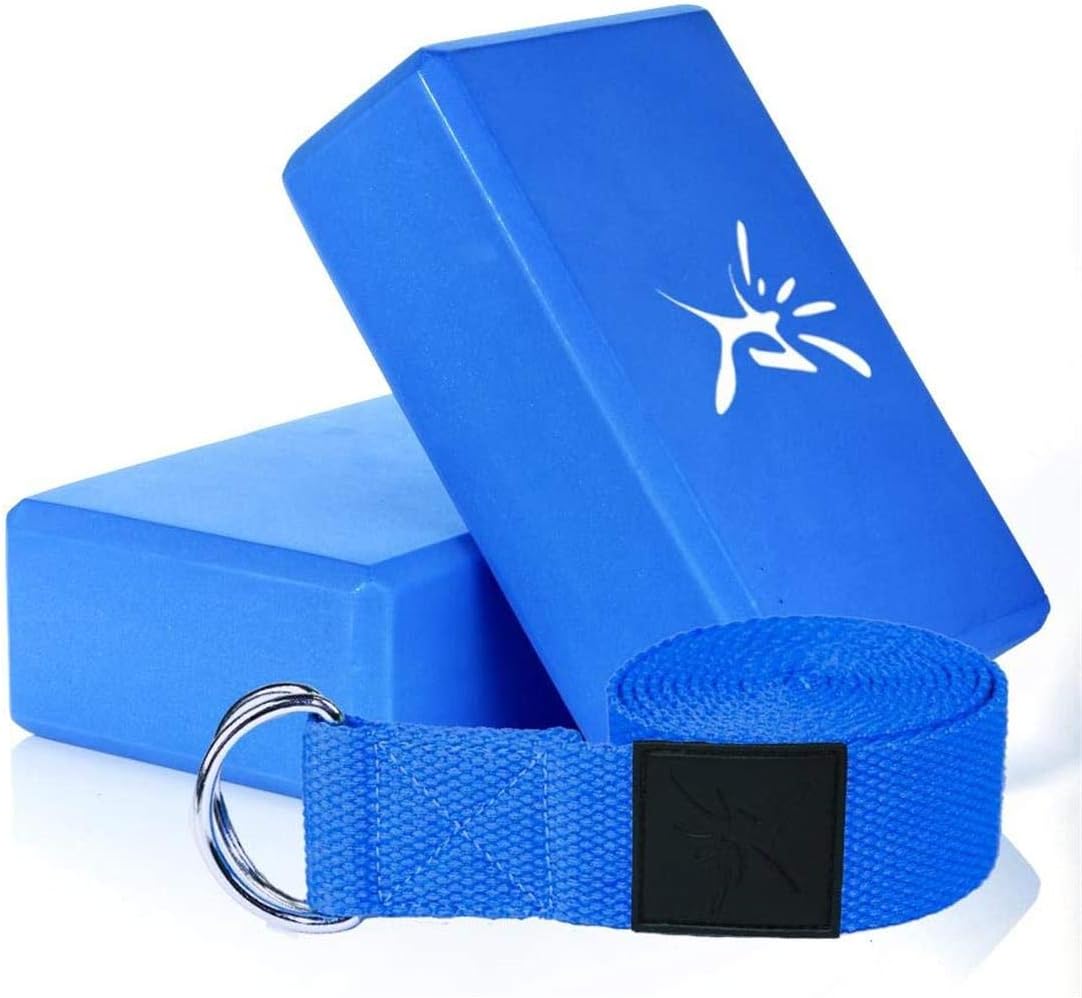 Risefit Yoga Block (2 Pack) and Yoga Strap Set,High Density EVA Foam Block Suit for Yoga, Pilates, Meditation, Workout, Fitness & Gym