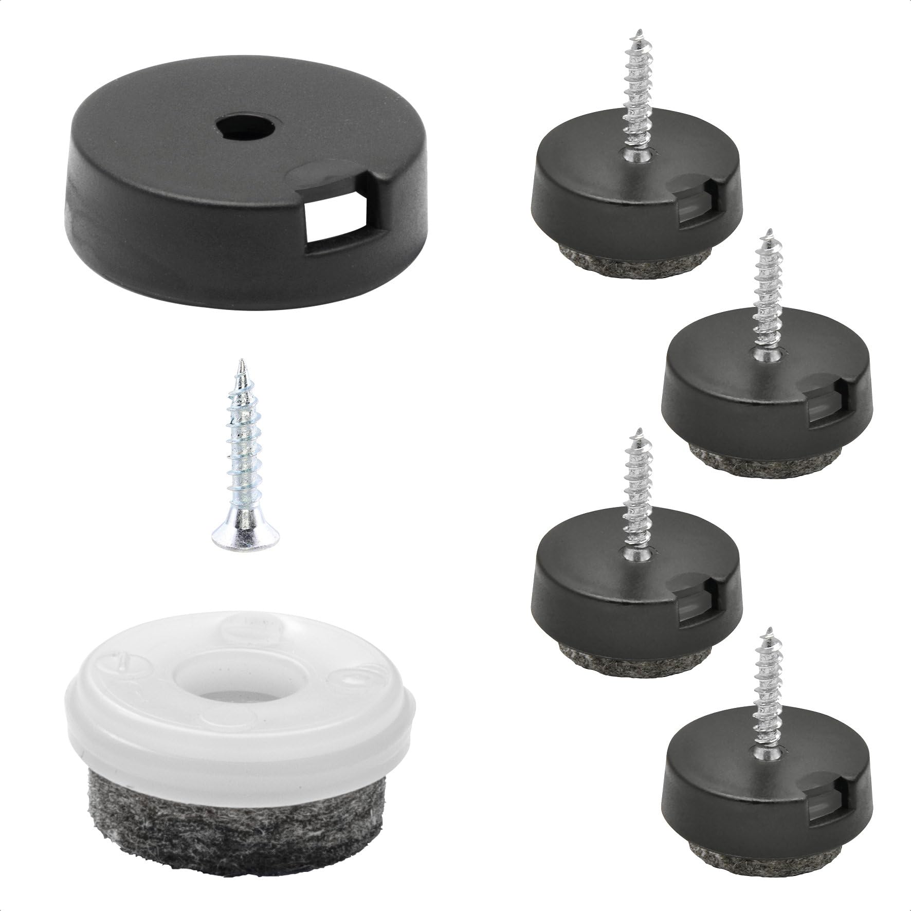 WAGNER QuickClick® Felt glides furniture glides chair glides I 4pcs. set to screw on I 4x base+screw+interchangeable glide insert - wool felt ULTRASOFT - diameter Ø 20 mm - Made in Germany - 15808400