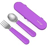 Bentgo® Kids Stainless Steel Utensil Set - Reusable Fork, Spoon & Storage Case - High-Grade BPA-Free Stainless Steel, Easy-Grip Handles, Dishwasher Safe for School Lunch, Travel & Outdoors (Purple)