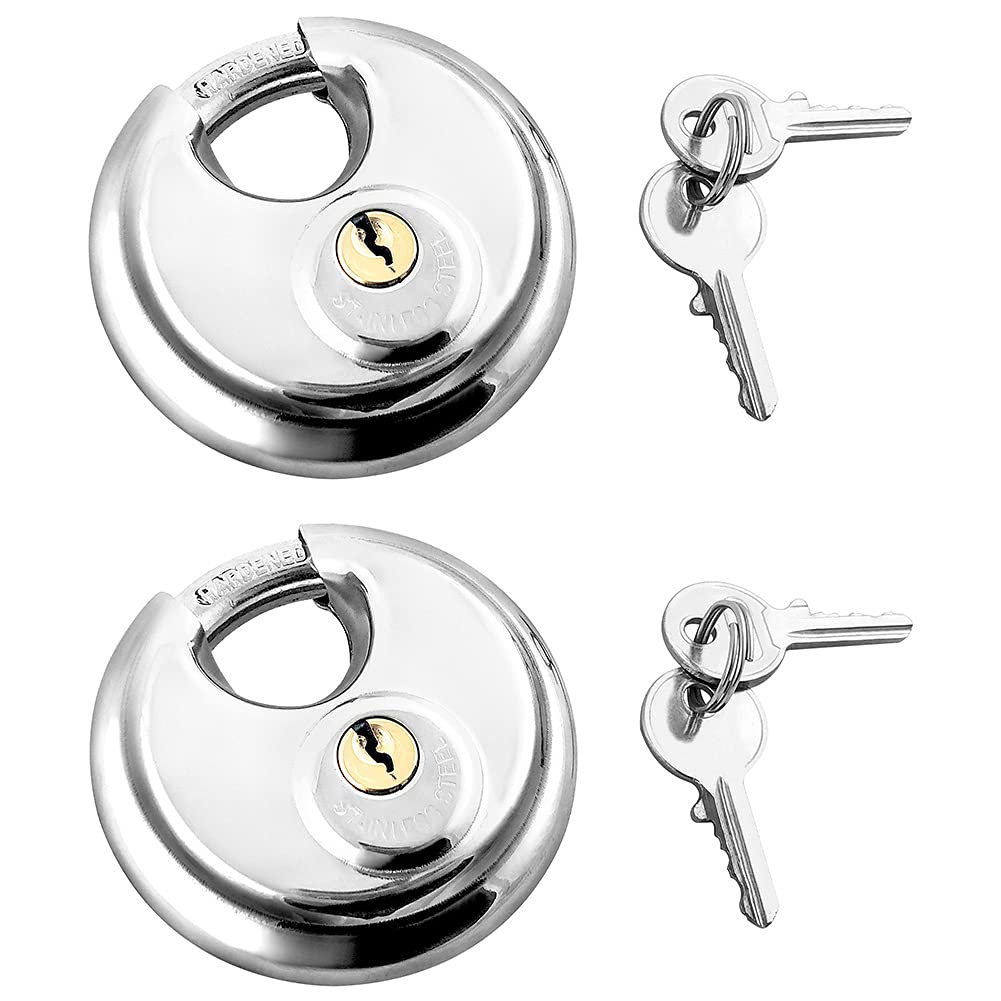 QWROK Round Disc Lock, Outdoor Heavy Duty Keyed Padlocks with Keys, Stainless Steel Shackle, 2 Pcs — image 1