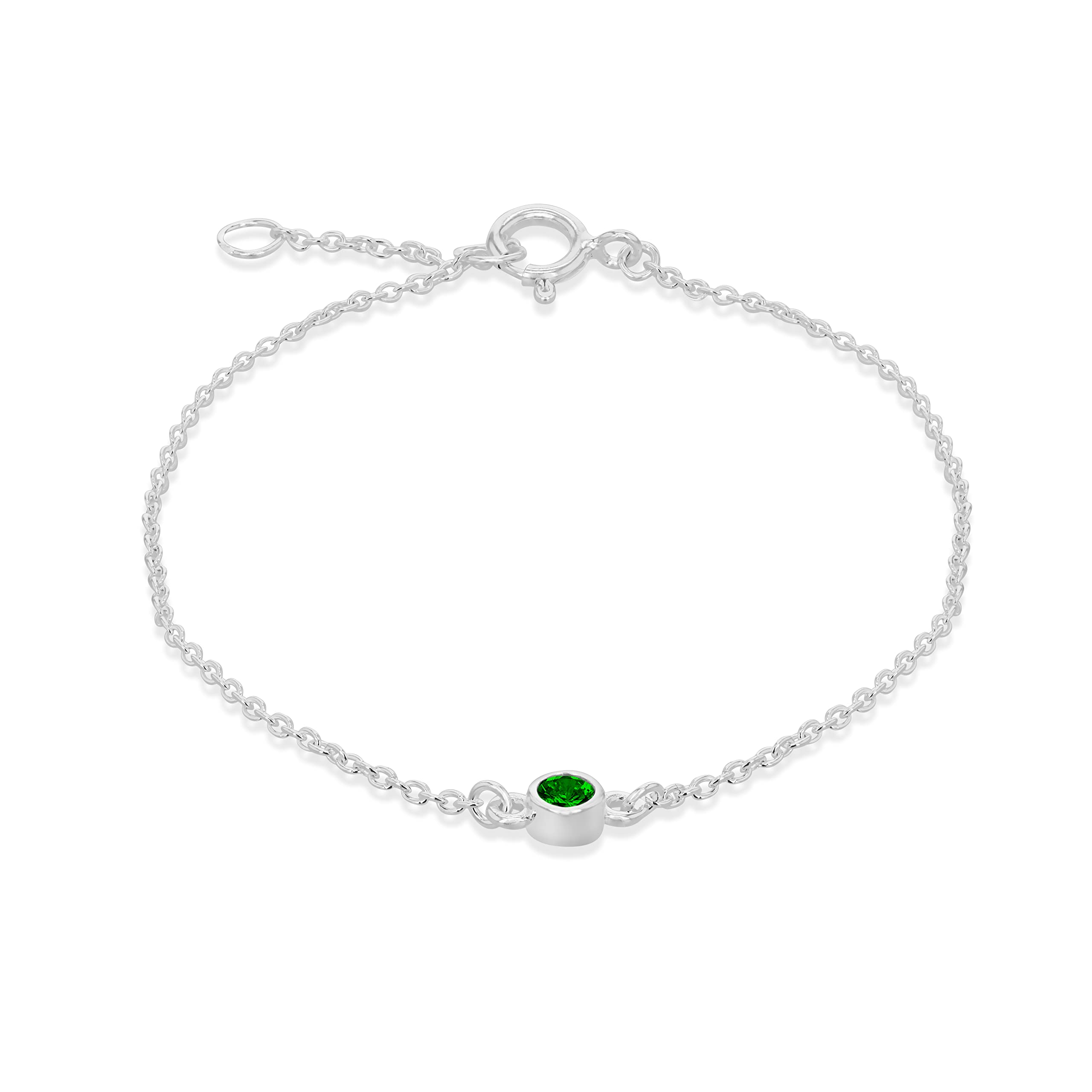 Tuscany Silver Women's Sterling Silver Adjustable Bracelet - Green CZ May Birthstone - 16cm/6.25"- 18cm/7"