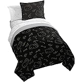 Jay Franco Hello Kitty Stars Twin Comforter Set - 5 Piece Bedding Includes Sheet Set & Pillow Covers - Super Soft Zodiac Black & Gold Bedding
