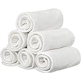 6 Pack Rayon Microfiber Inserts Liners for Adults Cloth Diapers for Incontinence Care, 4-Layer Washable Reusable Large Absorbent (White-Medium)