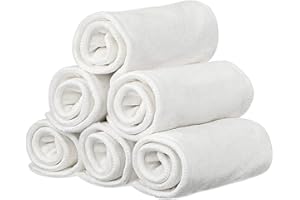LUKLOY 6 Pack Rayon Microfiber Inserts Liners for Adults Cloth Diapers for Incontinence Care, 4-Layer Washable Reusable Large Absorbent (White-Medium)