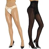 Yilanmy Shiny Sheer Tights Open the Crotch pantyhose for Women High Waist shimmery tights Oil Shimmery Nylons 2 Pairs