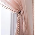 MISS SELECTEX Linen Look Pom Pom Tasseled Sheer Curtains for Living and Bedroom - Rod Pocket Voile Semi-Sheer, Set of 2 Curtain Panels (52 x 63 inch, Blush)