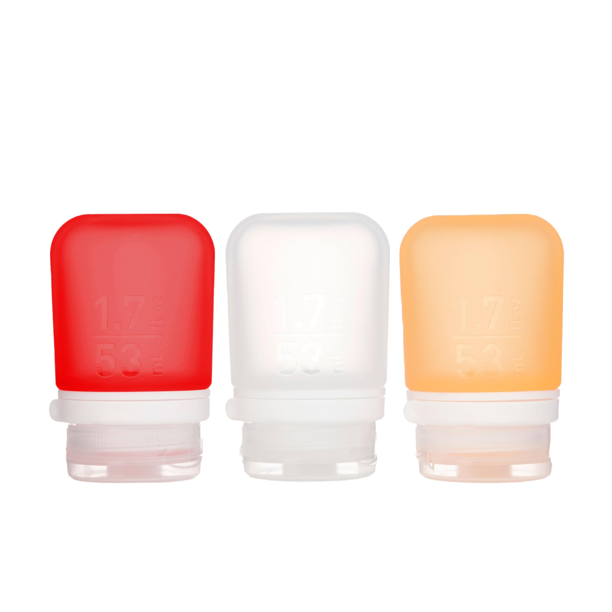 humangear Gotoob+ Refillable Silicone Travel Size Bottles, Locking Cap, Red, Clear, Orange, 1.7 Ounces, 3pk