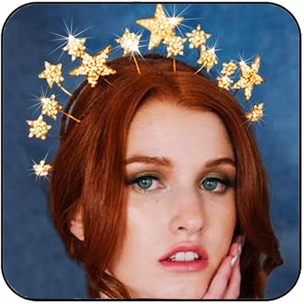 CAKURE Crystal Halo Crown Gold Star Headband Goddess Headpiece Bridal Wedding Tiara And Crowns Hair Accessories For Women And Girls Rose Gold