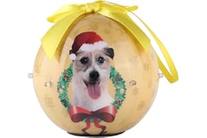 CueCue Pet CUECUEPET Christmas Winter Decoration Shatterproof Memorial Lightup Ball with Top Bow Holiday Ornament, One Size, Jack Russell - Yellow