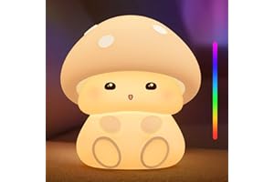 Mushroom Night Light with Touch Control, 7 Color Changing LED, 3 Brightness Levels, USB Rechargeable, Silicone Lamp for Girls