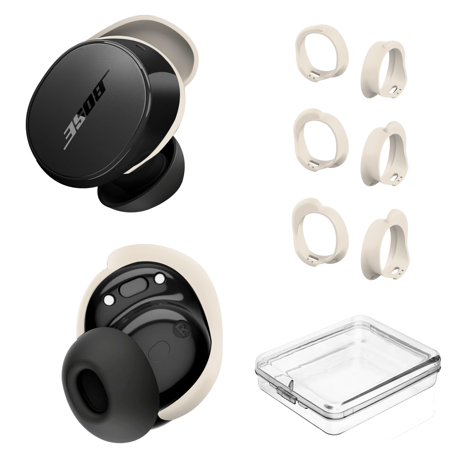 Photo 1 of [3 Pairs] Ear Tips Covers for Bose New QuietComfort Earbuds (2024), Silicone Sport Ear Hook Cover Accessories for Bose New QC Earbuds, Anti-Slip Replacement Eartip Fit Kit (S,M,L) (Off White)